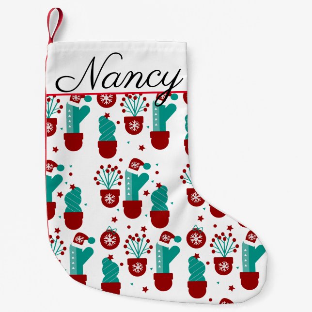 Christmas Plants Cactus Greenery Whimisical Small Christmas Stocking (Front)