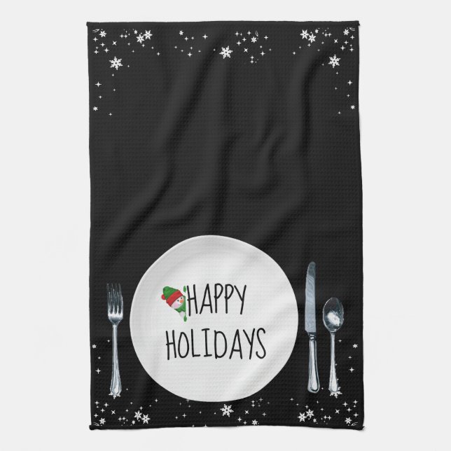 Christmas Plate With Snowman Kitchen Towel (Vertical)