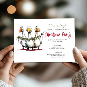 Christmas Playful Geese Funny Watercolor Party  Invitation