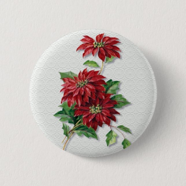 Christmas Poinsettia 2 Inch Round Button (Front)