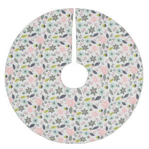 Christmas Poinsettia Acorns Grey Aqua Lime Green Brushed Polyester Tree Skirt