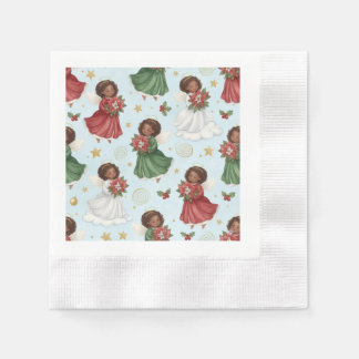 Christmas Poinsettia African American Angels Napkin
