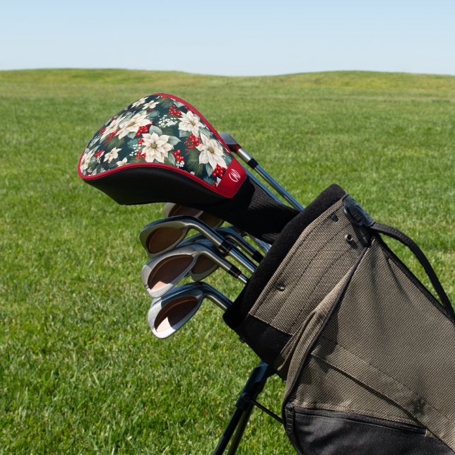 Christmas poinsettia and holiday greenery pattern  golf head cover (In Situ)