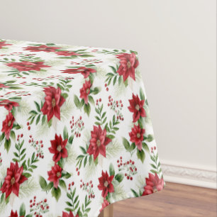 Christmas Poinsettia and Holly Tablecloth