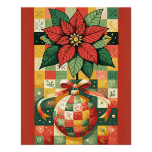 CHRISTMAS POINSETTIA AND ORNAMENT POSTER