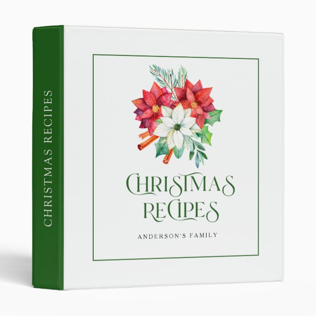 Christmas poinsettia and typography recipes binder (Front/Spine)