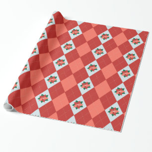 Christmas Poinsettia Argyle Wrapping Paper