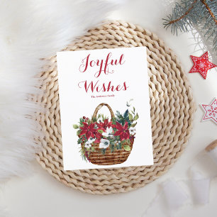 Christmas Poinsettia Basket Joyful Wishes  Holiday Postcard