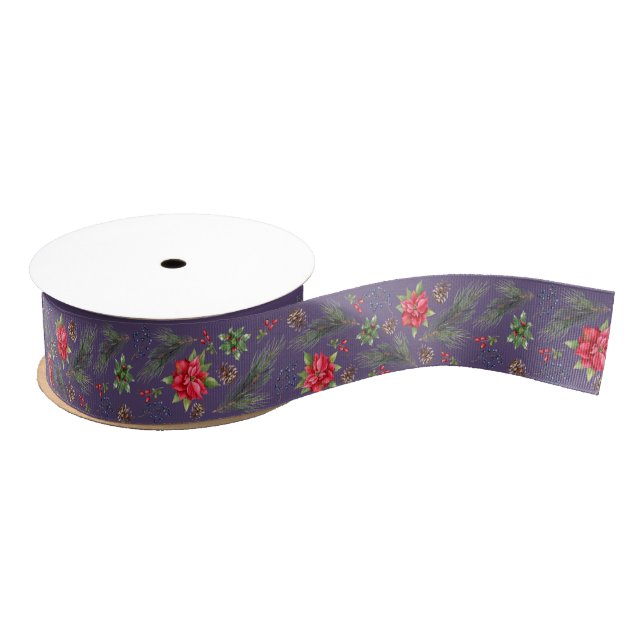 Christmas Poinsettia Berries and Branches Grosgrain Ribbon (Spool)
