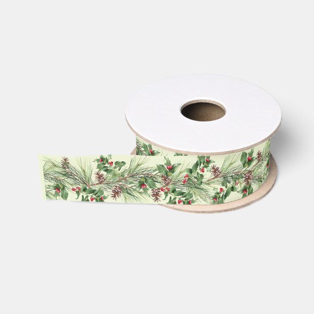 Christmas Poinsettia Berries and Branches Grosgrain Ribbon (Spool)