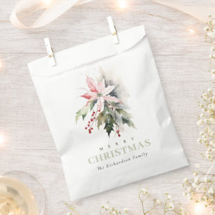 Christmas Poinsettia Berries Foliage Watercolor Favour Bag