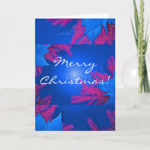 Christmas Poinsettia Blue And Pink In English Holiday Card