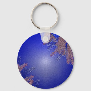 Christmas Poinsettia Blue Keychain