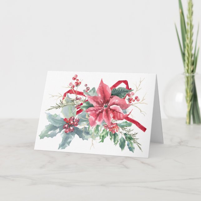 Christmas Poinsettia Bouquet  Holiday Card (Front)