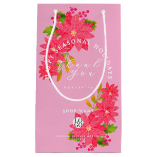 Christmas Poinsettia Business Logo Pink Gift Bag