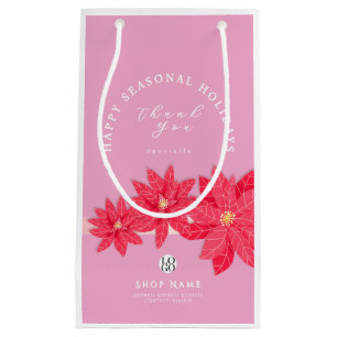 Christmas Poinsettia Business Pink Small Gift Bag
