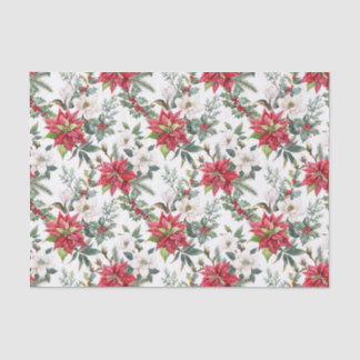 Christmas Poinsettia, Camellia Flowers & Berries Tissue Paper