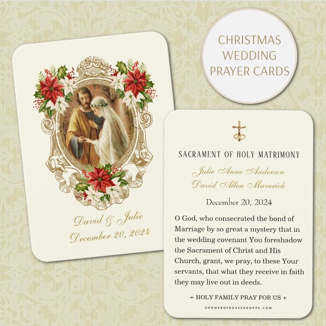 Christmas Poinsettia Catholic Wedding Prayer Card (Creator Uploaded)