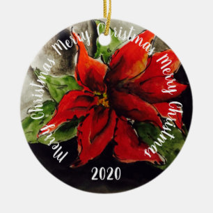 Christmas Poinsettia Ceramic Ornament