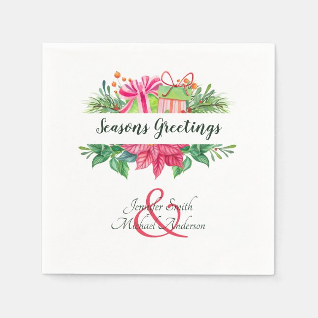 Christmas Poinsettia Couples Party Ampersand Napkin (Front)