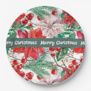 Christmas Poinsettia Design Paper Plates