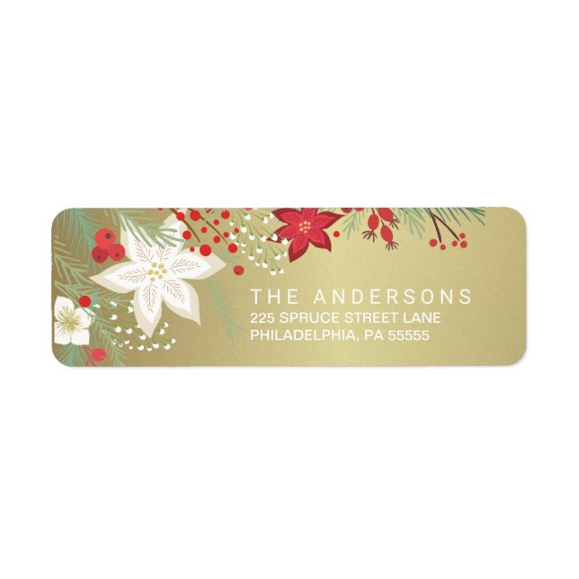 Christmas Poinsettia Faux Gold Foil Adresse de ret (Devant)