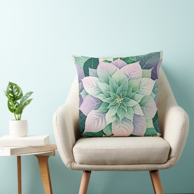 Christmas Poinsettia  Festive  Throw Pillow (Chair)