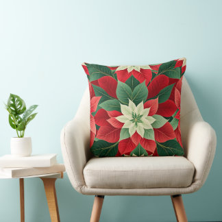 Christmas Poinsettia Festive Throw Pillow