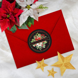 Christmas Poinsettia Floral Bouquet Return Address Classic Round Sticker