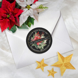 Christmas Poinsettia Floral Bouquet Return Address Classic Round Sticker