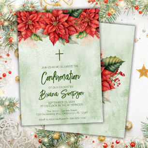 Christmas Poinsettia Floral Confirmation Invitation