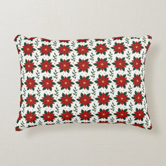 Christmas Poinsettia Floral Pattern | Red Green Accent Pillow