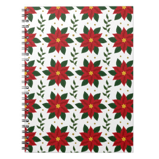 Christmas Poinsettia Floral Pattern | Red Green Notebook
