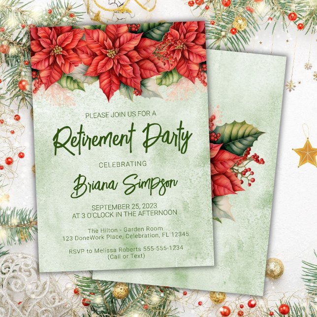 Christmas Poinsettia Floral Retirement Party Invitation (Creator Uploaded)
