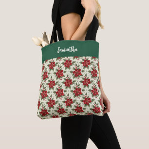 Christmas Poinsettia Floral Tote Bag