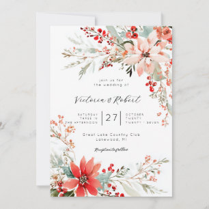 Christmas Poinsettia floral Wedding Invitation
