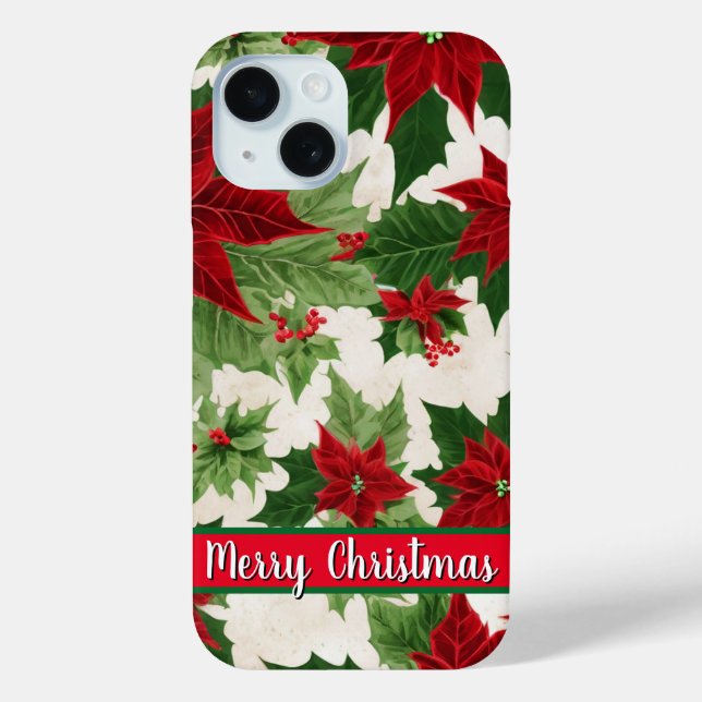 Christmas Poinsettia Flower Pattern Case-Mate iPhone Case (Back)