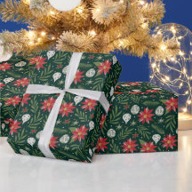 Christmas Poinsettia Flower Wrapping Paper