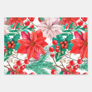Christmas Poinsettia Flower Xmas Pattern Wrapping Paper Sheet