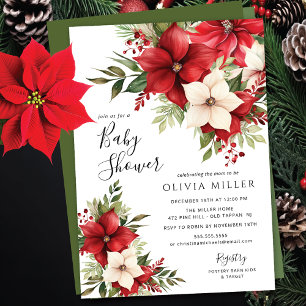 Christmas Poinsettia Flowers Baby Shower Invitation
