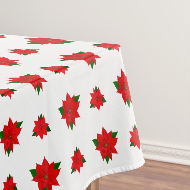 Christmas Poinsettia Flowers on White Tablecloth (In Situ)