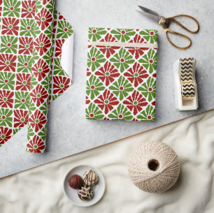 Christmas Poinsettia Funky Flowers Red and Green Wrapping Paper