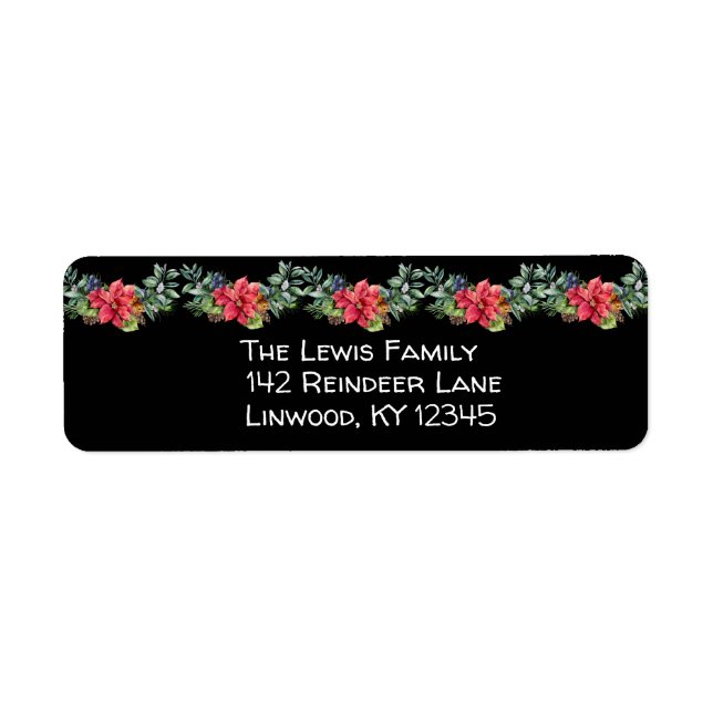 Christmas Poinsettia Garland on Black (Front)