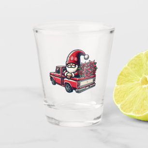 Christmas Poinsettia Gnome On Red Pickup Truck Shot Glass
