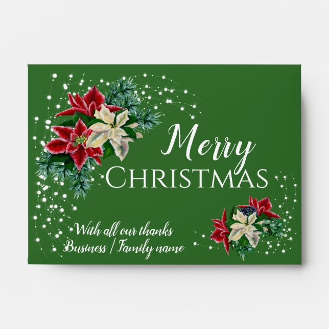 Christmas Poinsettia Green Cash Gift Envelope (Front)