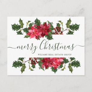 Christmas Poinsettia Holiday Corporate Greeting Postcard