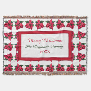 Christmas Poinsettia Holiday Family Personalize Throw Blanket