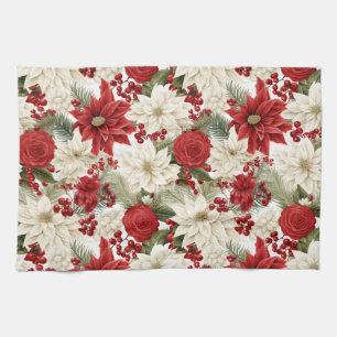 Christmas Poinsettia – Holiday Floral Design Kitchen Towel
