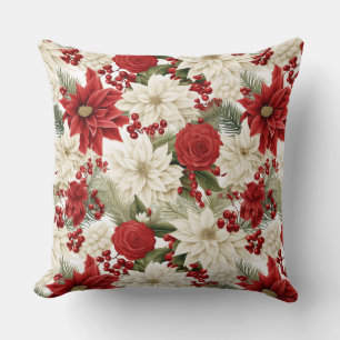 Christmas Poinsettia – Holiday Floral Design Throw Pillow