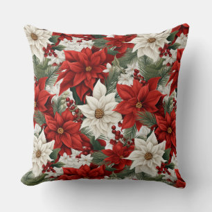 Christmas Poinsettia – Holiday Floral Design Throw Pillow